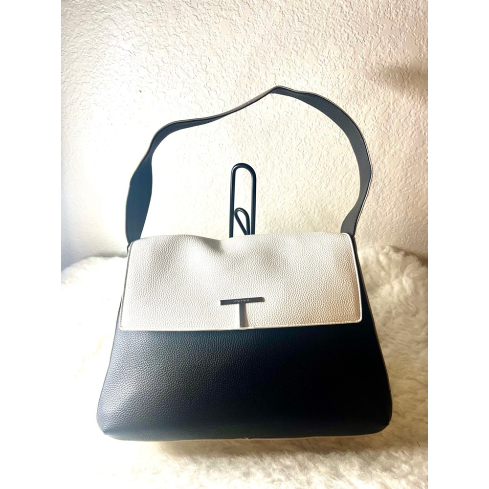 NWT Tahari Logan Flap Shoulder Bag Purse Black and White